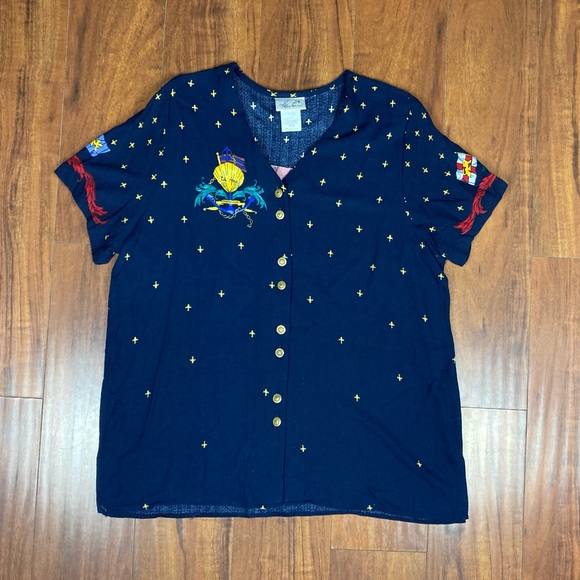 Vintage Kathie Lee Nautical Button-Up Shirt - Picture 2 of 6